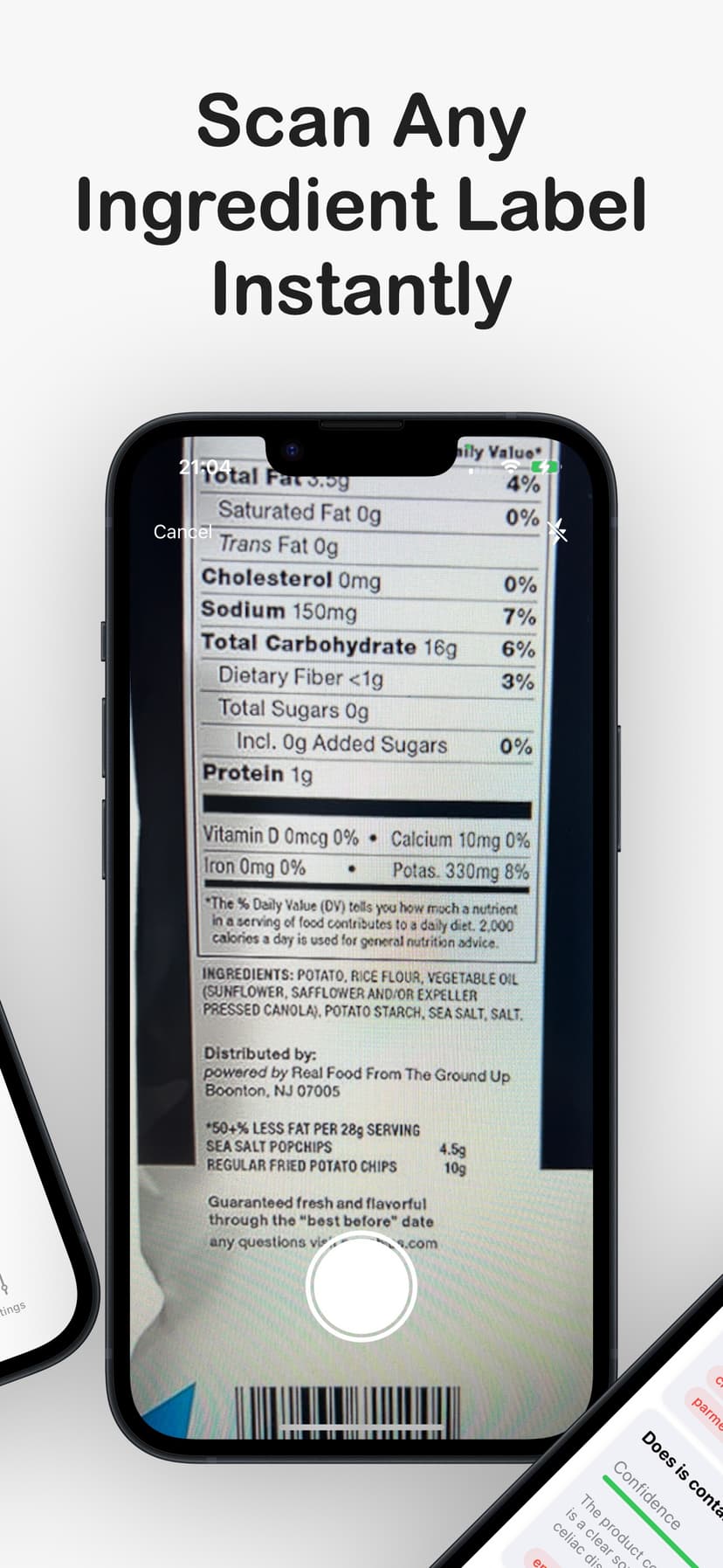 FoodLens scanning a nutrition label
