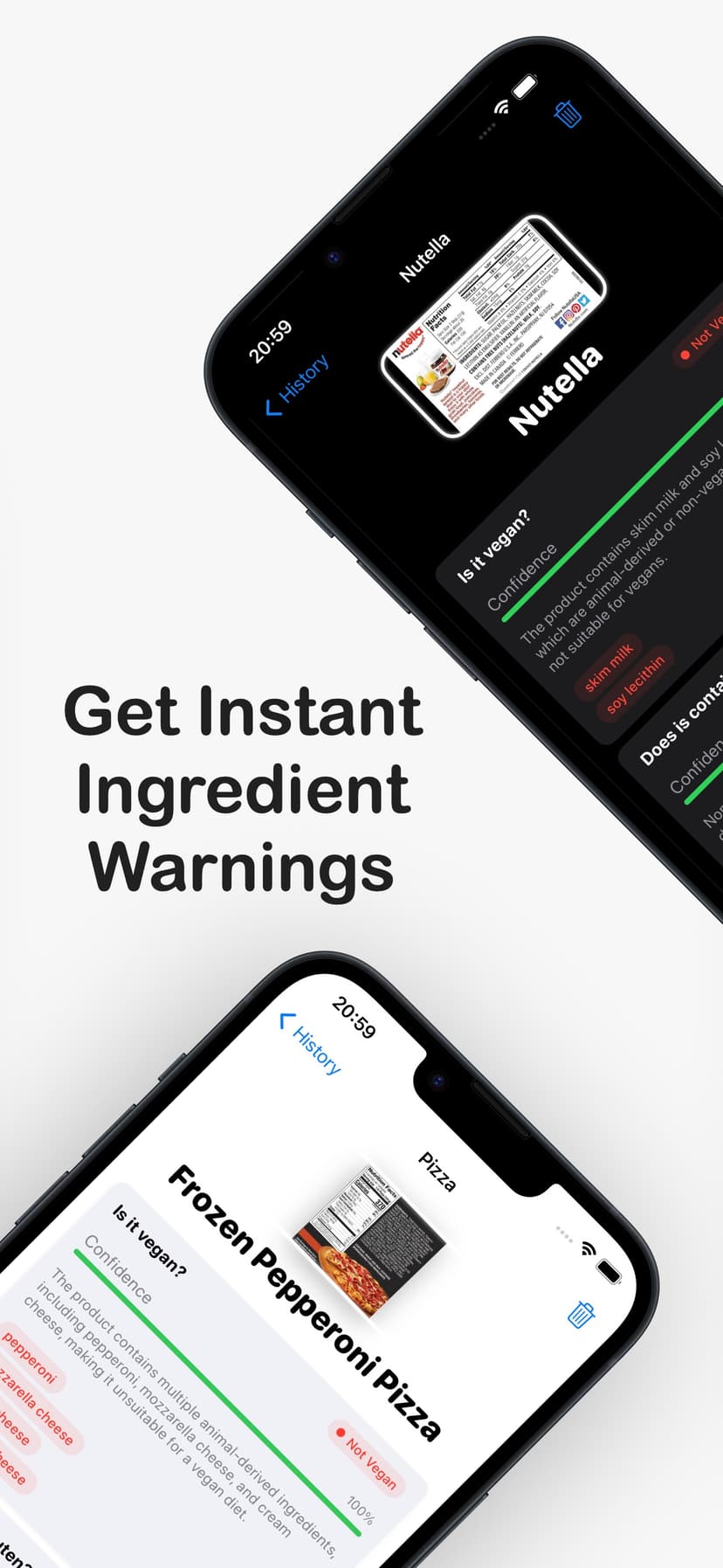 FoodLens ingredient analysis with warnings