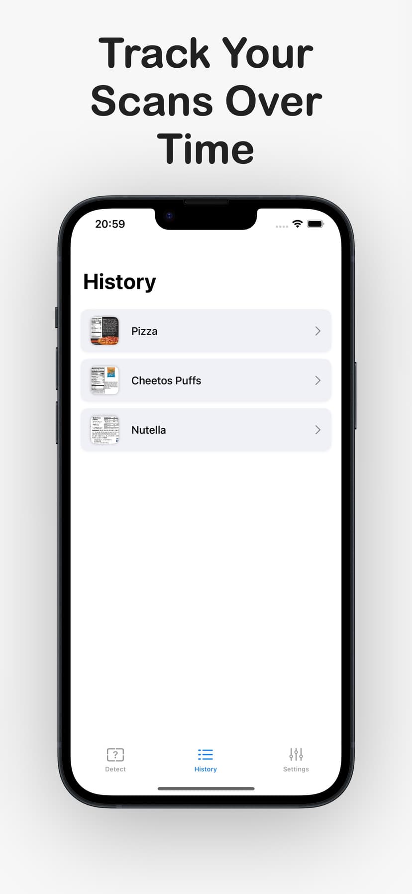 FoodLens scan history tracking